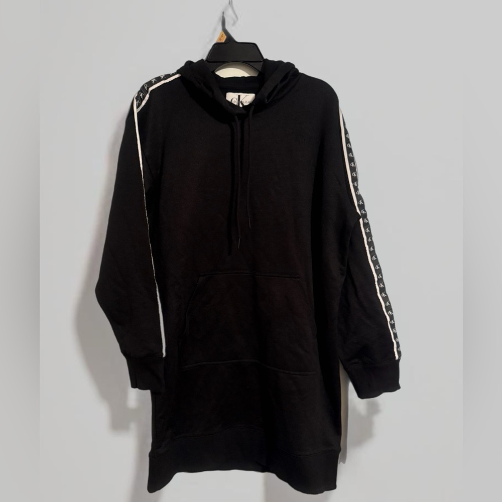 Calvin Klein - Sweatshirt Dress  Long Sleeve W/hood - Black - Large